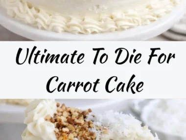 Deliciously moist carrot cake topped with cream cheese frosting