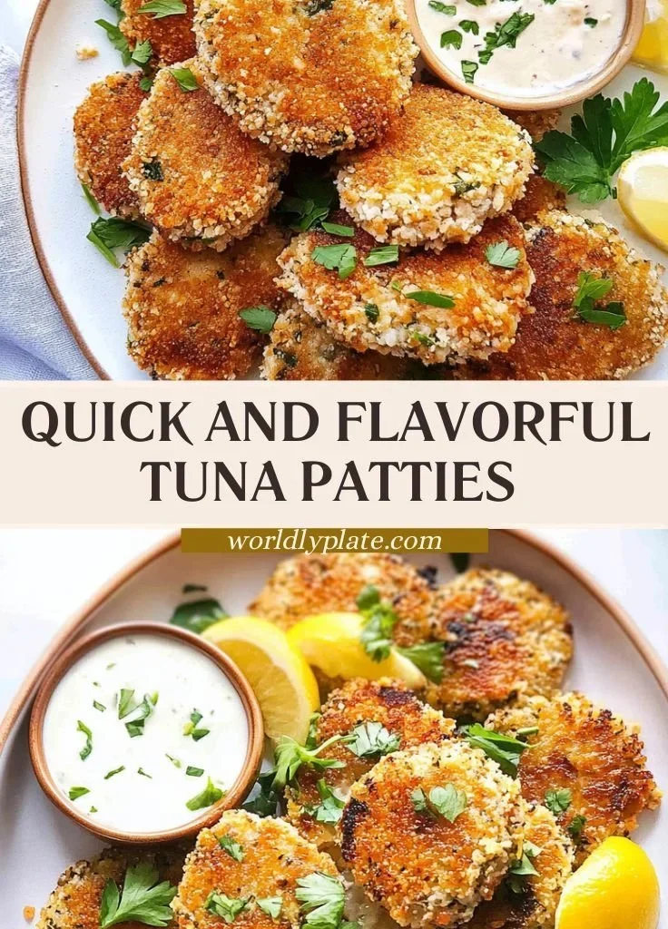 Homemade tuna patties served with lemon and herbs on a plate