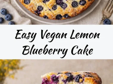 Delicious vegan lemon blueberry cake with fresh blueberries and lemon zest