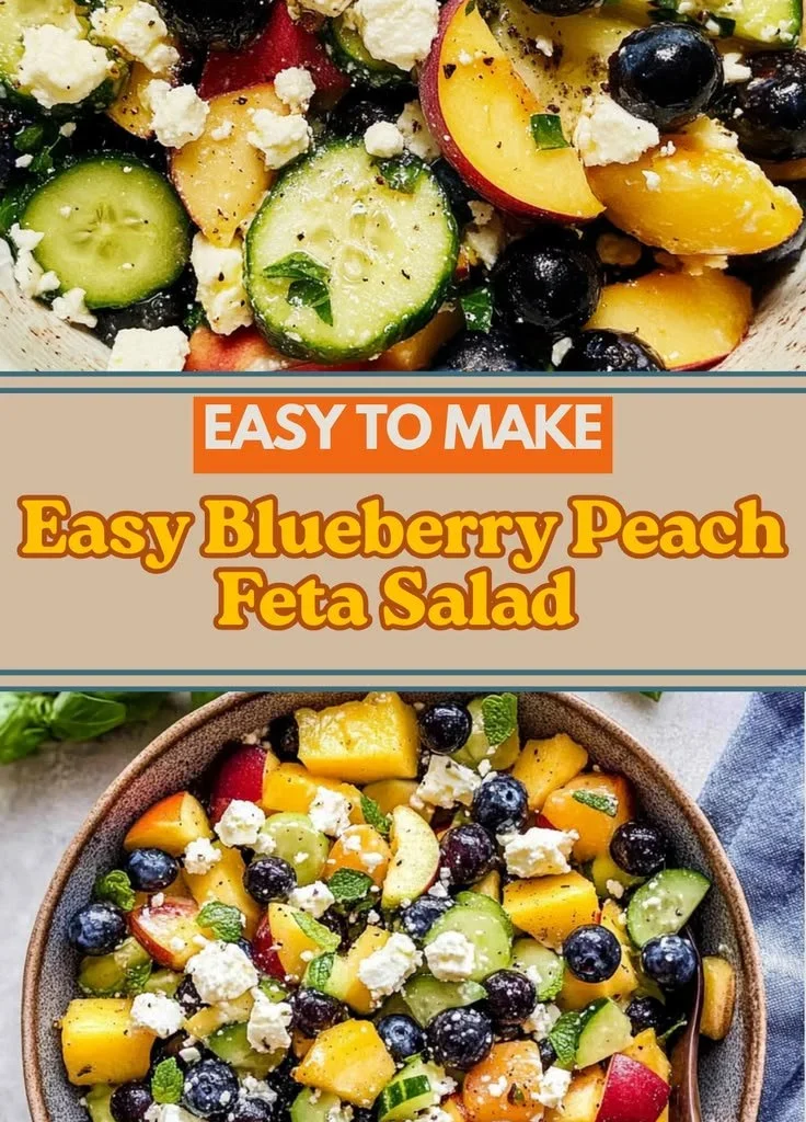 Vibrant Blueberry Peach Feta Salad with fresh blueberries, peaches, and feta cheese.