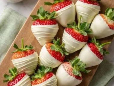 Delicious white chocolate covered strawberries for Valentine's Day celebration