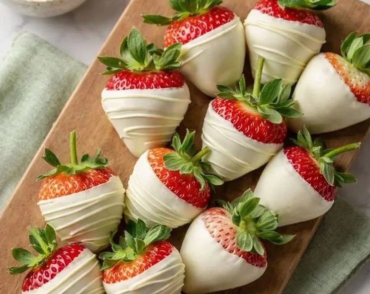 Delicious white chocolate covered strawberries for Valentine's Day celebration