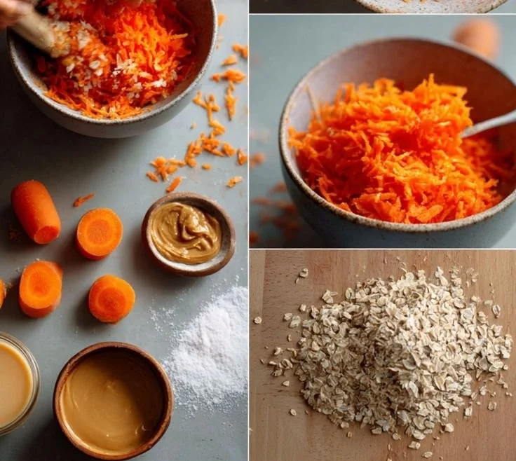 Homemade carrot oat dog treats on a wooden table