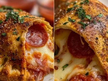 Crispy Air Fryer Calzones stuffed with cheese and toppings