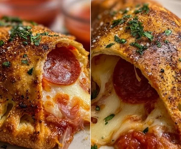 Crispy Air Fryer Calzones stuffed with cheese and toppings
