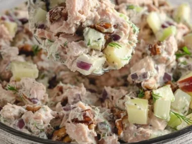 Delicious apple tuna salad with fresh ingredients in a bowl