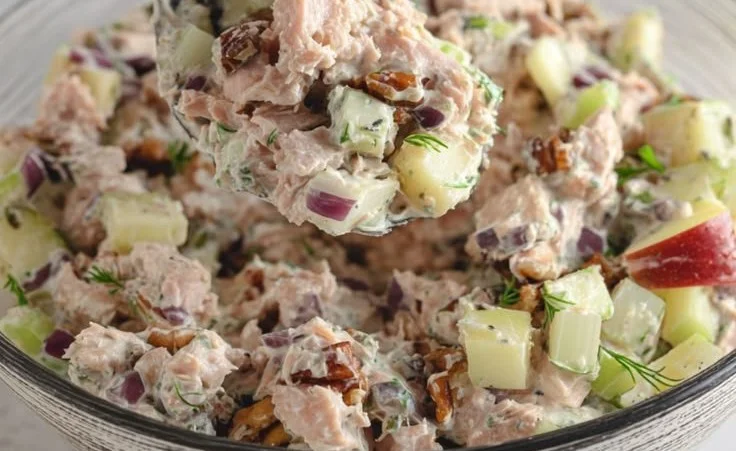 Delicious apple tuna salad with fresh ingredients in a bowl