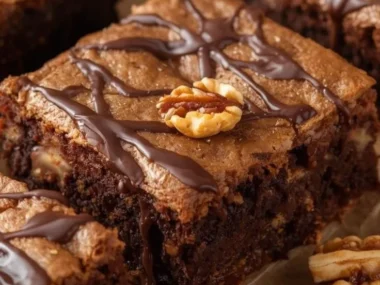 Deliciously soft and moist banana bread brownies on a plate.