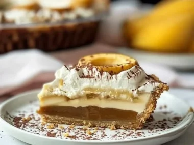 Delicious slice of Banoffee Pie with bananas and toffee topping