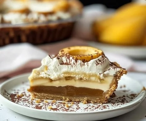 Delicious slice of Banoffee Pie with bananas and toffee topping