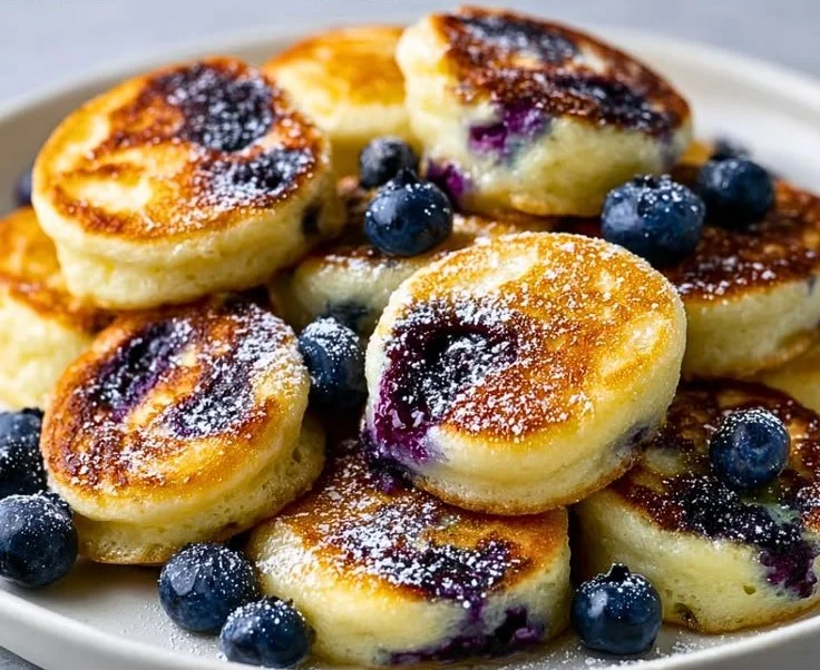 Blueberry Lemon Cottage Cheese Pancake Bites served on a plate