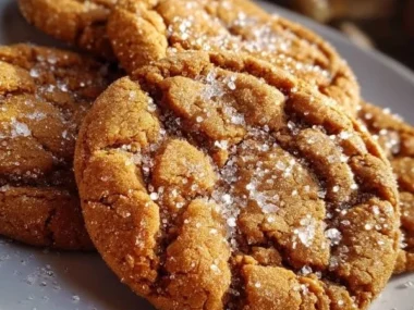Plate of freshly baked brown sugar cookies on a wooden table.