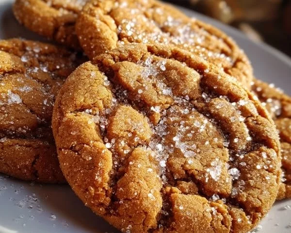 Plate of freshly baked brown sugar cookies on a wooden table.
