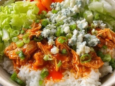 Delicious Buffalo Chicken Bowl with spicy chicken and fresh vegetables