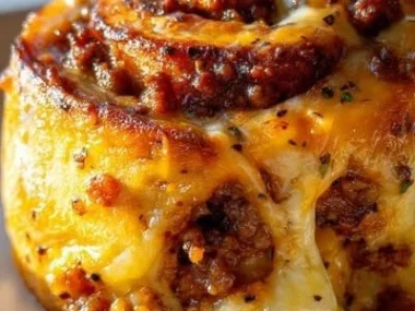 Cheesy Ground Beef Roll served on a plate, garnished and ready to eat.