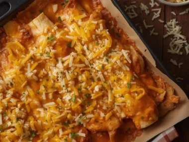 Cheesy queso chicken enchiladas served on a plate, garnished with cilantro