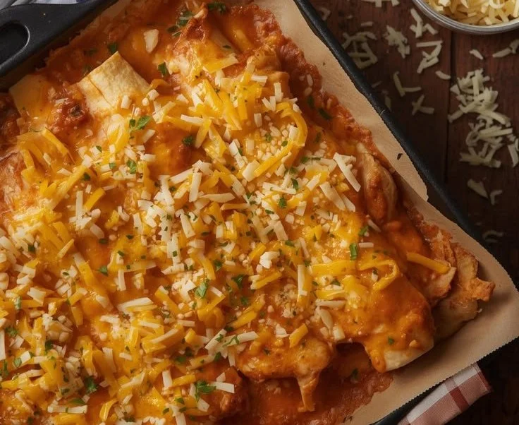 Cheesy queso chicken enchiladas served on a plate, garnished with cilantro