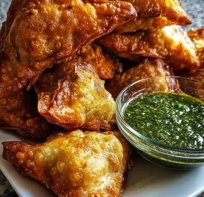 Delicious chicken samosas with spices, ready to be served for a flavorful snack.