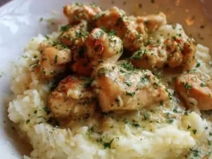 Delicious Chicken Scampi served with Garlic Parmesan Rice