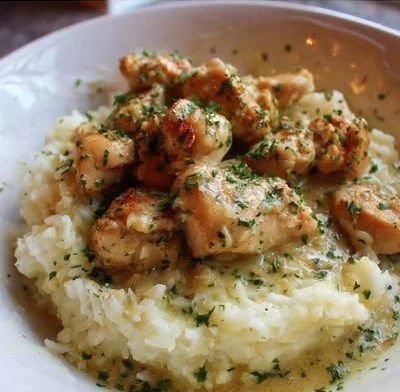 Delicious Chicken Scampi served with Garlic Parmesan Rice