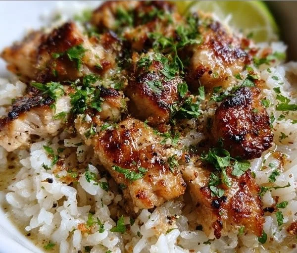 Delicious Coconut Chicken Rice Bowl with fresh ingredients and vibrant presentation.
