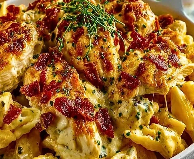 Creamy Crack Chicken Pasta served in a bowl with herbs and spices