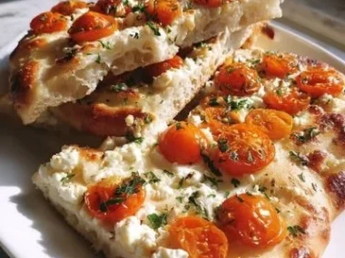 Cottage cheese flatbread served with fresh herbs and toppings.