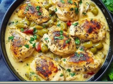 Creamy Chicken with Pepperoncini served in a bowl on a wooden table