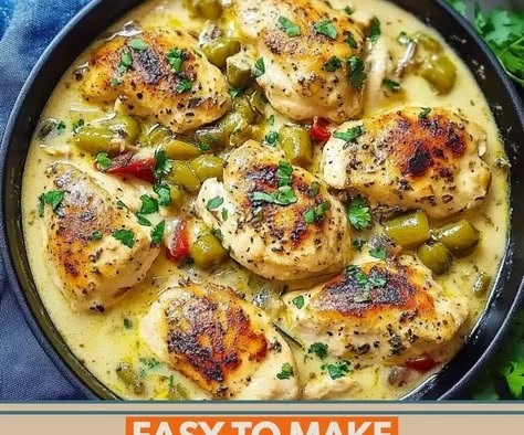 Creamy Chicken with Pepperoncini served in a bowl on a wooden table