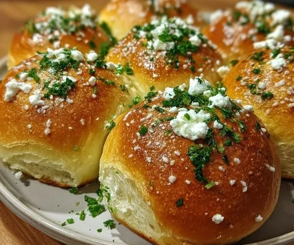 Delicious creamy garlic rolls served warm with garlic butter