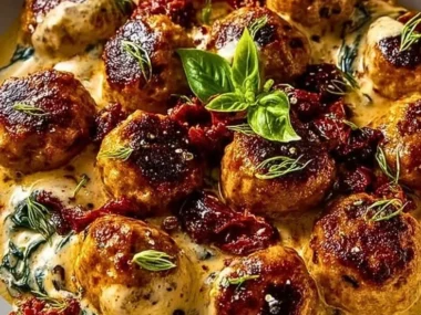 Creamy Marry Me Chicken Meatballs in a rich sauce served on a plate