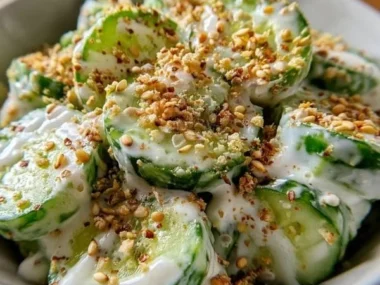 Creamy sushi cucumber salad with fresh ingredients and a creamy dressing