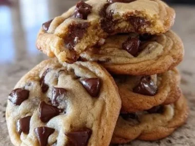 Delicious crispy and chewy chocolate chip cookies on a cooling rack