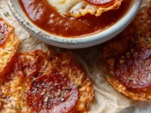 Crunchy baked pepperoni and cheese crisps served as a tasty snack