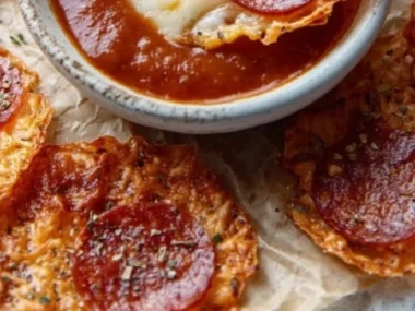 Crunchy baked pepperoni and cheese crisps served as a tasty snack