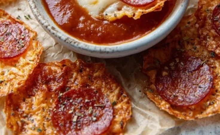 Crunchy baked pepperoni and cheese crisps served as a tasty snack