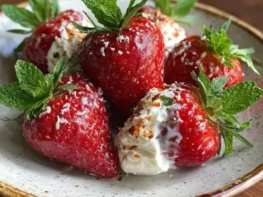 Deliciously stuffed deviled strawberries with cream filling on a plate