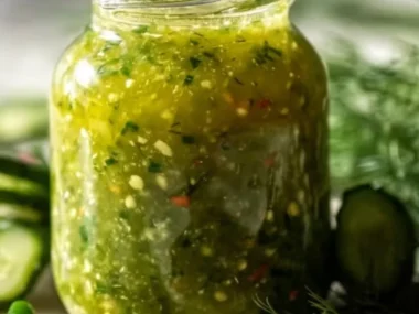 Bottle of dill pickle hot sauce with a spicy, tangy flavor profile.
