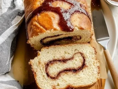Loaf of freshly baked cinnamon bread made in a bread machine.