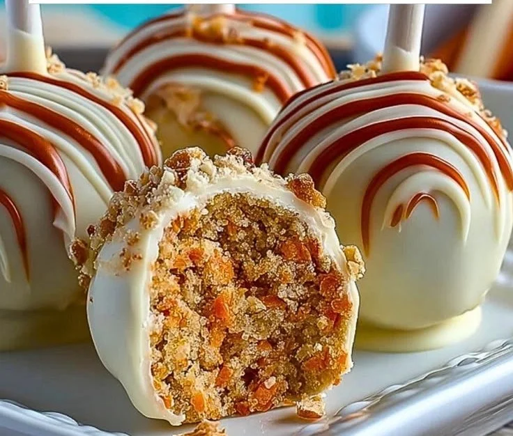 Delicious easy carrot cake pops displayed on a platter