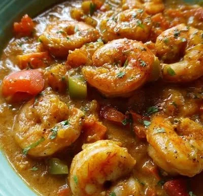 Creamy seafood and shrimp chili served in a bowl with fresh herbs