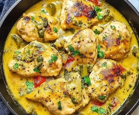 Delicious Easy Pepperoncini Chicken with spices and peppers served on a plate