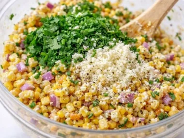 Delicious elote corn salad with fresh ingredients and vibrant flavors.