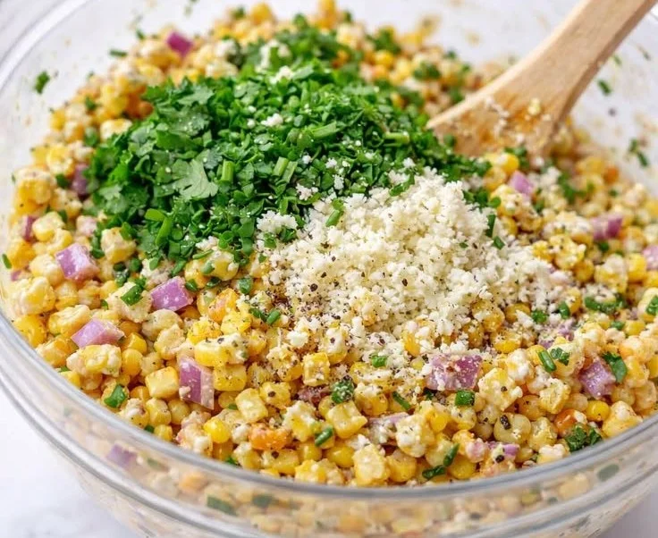 Delicious elote corn salad with fresh ingredients and vibrant flavors.