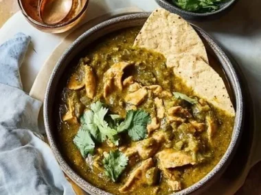 Delicious Chicken Chili Verde served in a bowl with fresh toppings