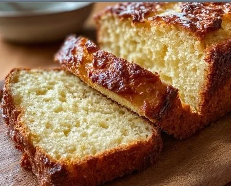 Gluten-free yogurt bread loaf, freshly baked and served on a wooden cutting board.