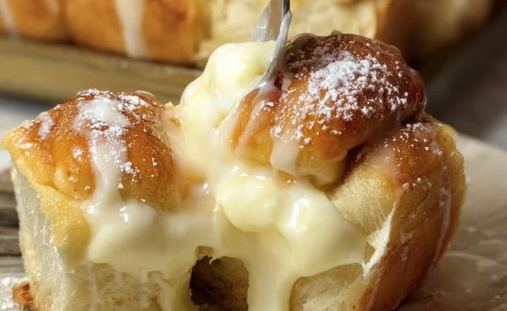 Delicious Hawaiian cream cheese rolls on a plate, garnished with herbs.
