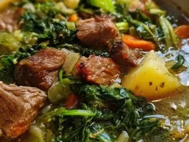 Bowl of hearty keto soup, a comforting low-carb meal for cold days.