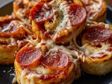 High protein pepperoni pizza rolls served on a plate, ready to enjoy.