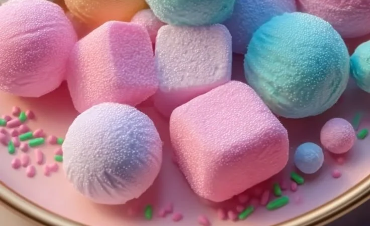 A bowl of colorful homemade bubble gum with various flavors and textures.